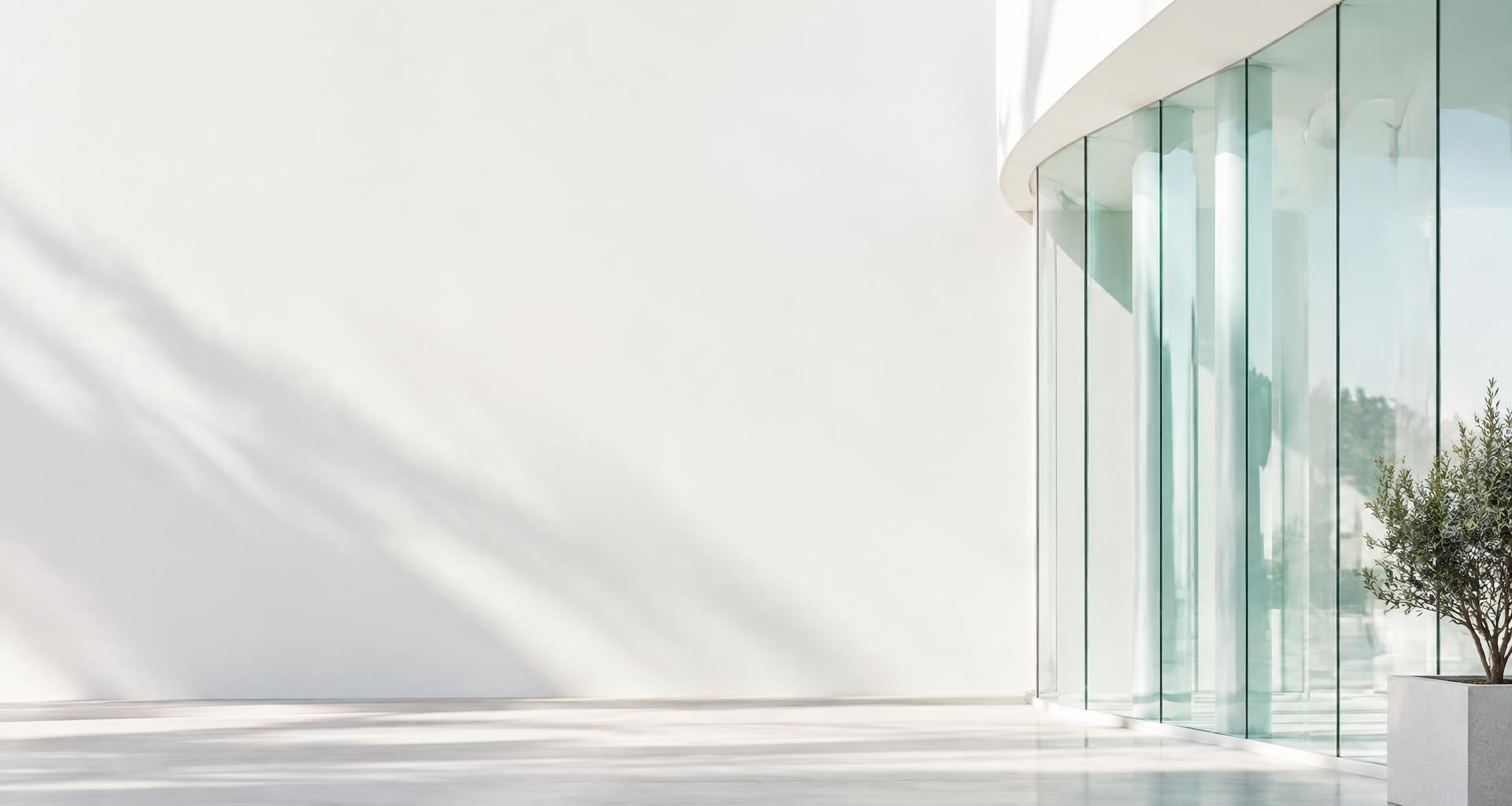 Light-filled architecture with clear glass and soft natural light